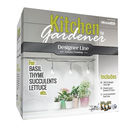 Miracle Led 3-Socket Designer Kitchen Gardener Grow Light Kit- Full Spec. 11W Replace 150W Grow Bulbs, 2PK 801838
